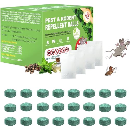 Mouse Deterrent Balls for Indoor Outdoor Areas, 24 Pack Peppermint Oil Scent Pouches for Garage Basement Kitchen RV Storage Spaces, Safe for Pets & Family