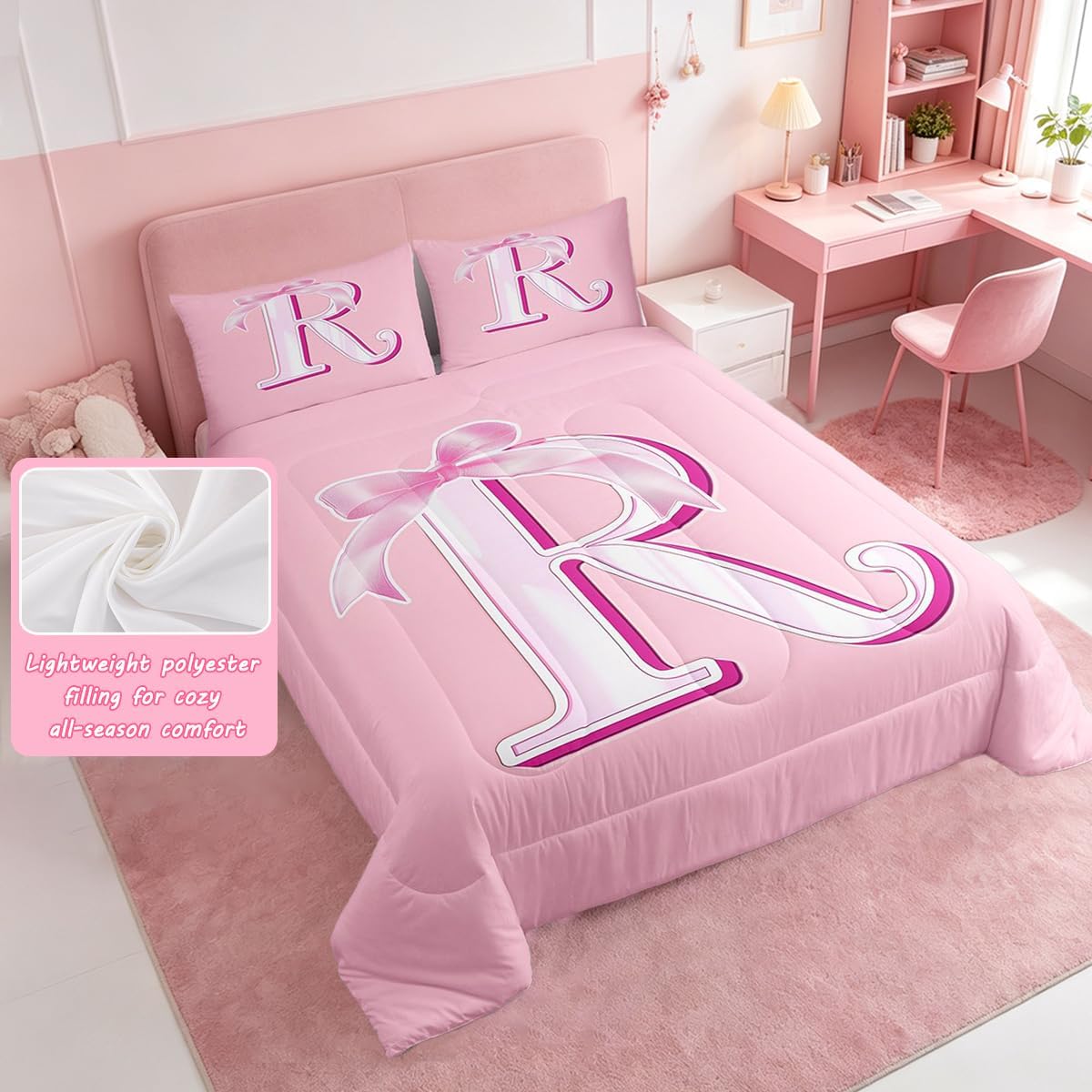 jejeloiu Pink Bow Bedding Set Full Size Teen Girl Gifts Monogrammed image 4