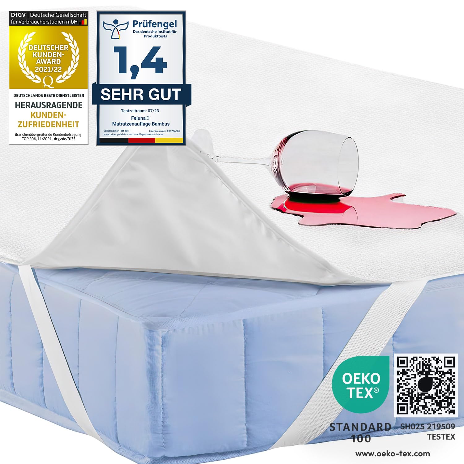 Feluna wasserundurchlässige Matratzenauflage wasserdichter Matratzenschoner aus Bambusfaser 100x200cm