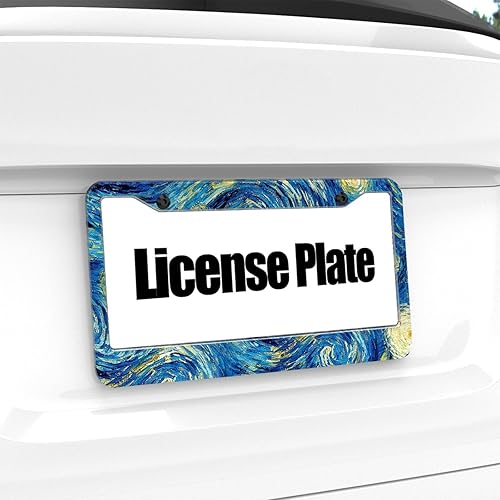Miniatura 4 de Marco de matrícula de noche estrellada, 1 paquete de aluminio personalizado para placa de matrícula de automóvil, pintura al óleo, soporte universal