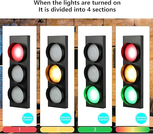 Miniatura 5 de HOMIER Lámpara de pared de semáforo, lámpara LED de tráfico de estilo retro con control remoto, decoración de luz de freno de habitación divertida