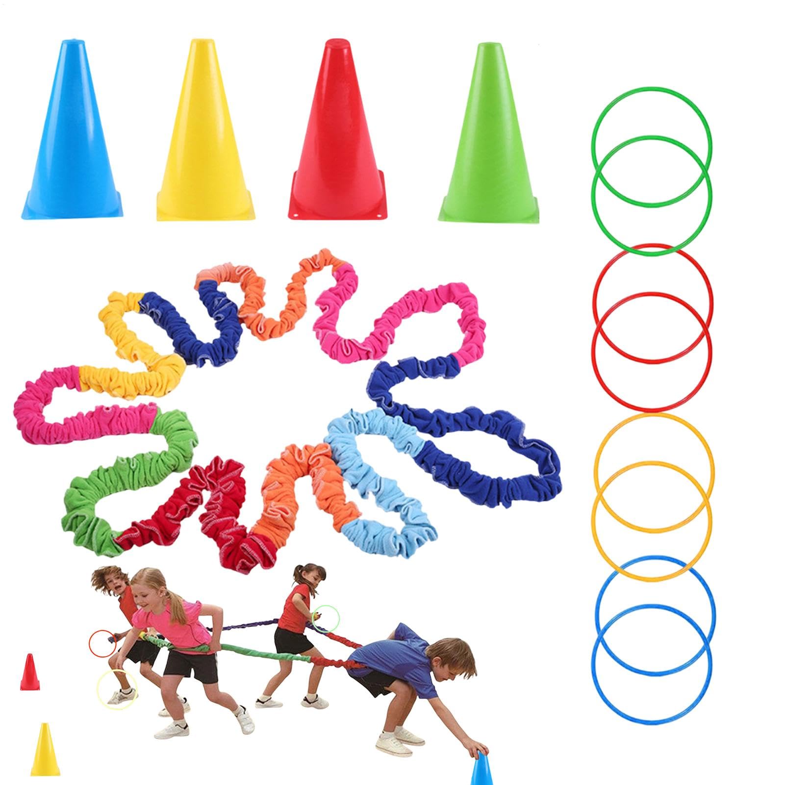 Elastica cooperativa elastica band, bande elastiche per bambini | Sports Elastic Band Game - Attività di gruppo motoria con secchio marcato per casa, scuola, parco, giardino