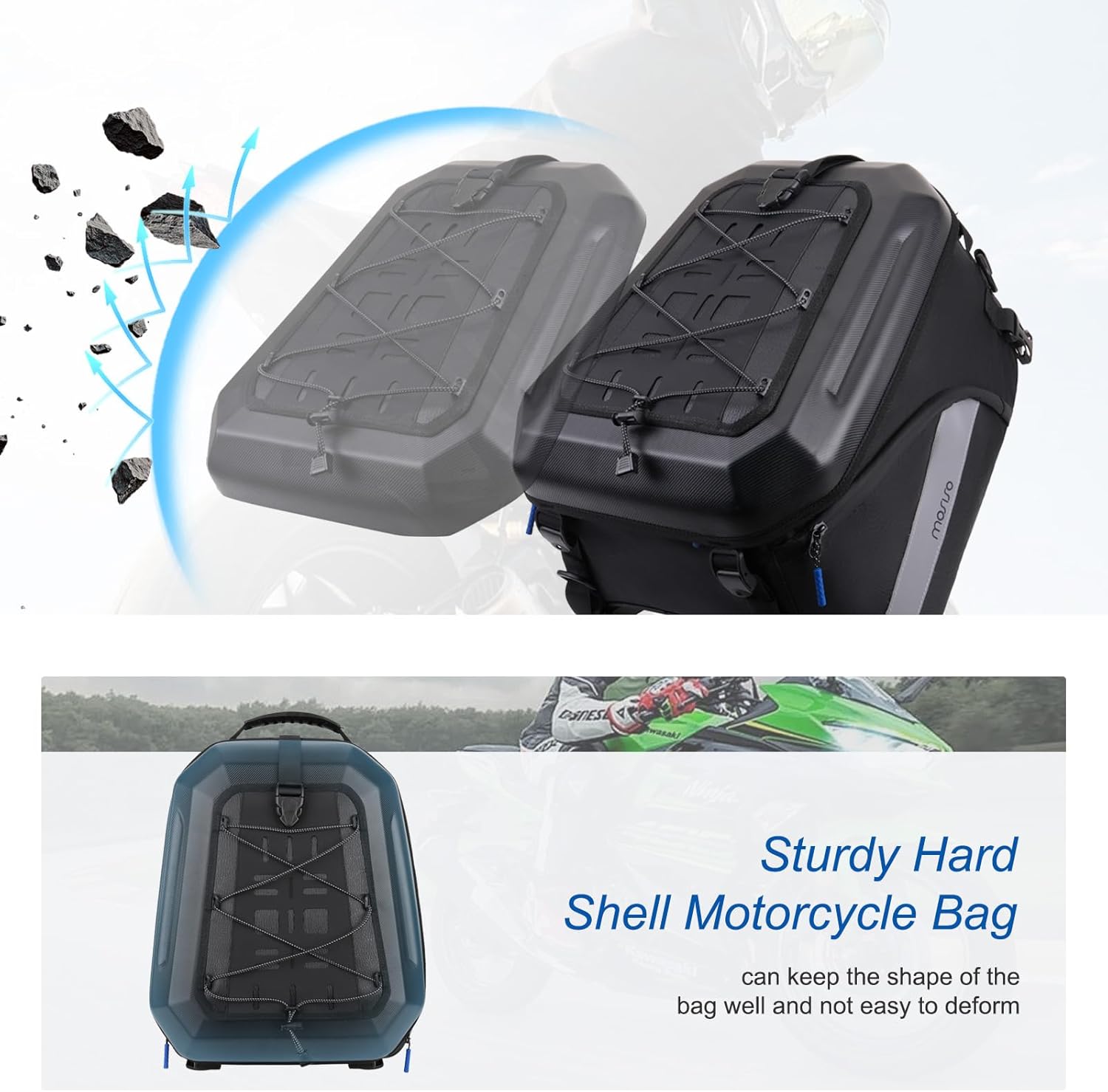 MOSISO Motorcycle Tail Bag Convertible Motorcycle Backpack Helmet Bags with Expandable Capacity 25L-35L, Motorbike Rear Seat Storage Luggage Tool Gear Carry Bag with Handle & Reflective Strips, Black - Image 5