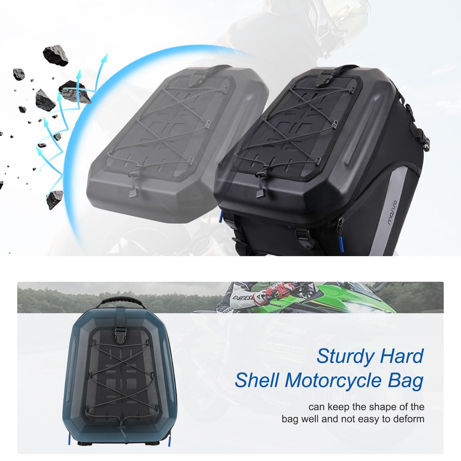 MOSISO Bolsa Trasera para Moto, Mochila Convertible Casco Moto con Capacidad Expandible 25 a 35 L, Bolsa Equipaje, Herramientas y Equipaje el Asiento Trasero Moto con Asa y Bandas Reflectantes, Negro
