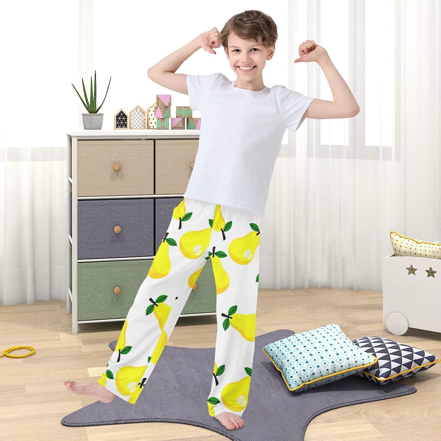 J JOYSAY Pear Leaves White Pajamas Pants Soft Long Pajama Bottoms Lounge Sleep Pants Size S-XL