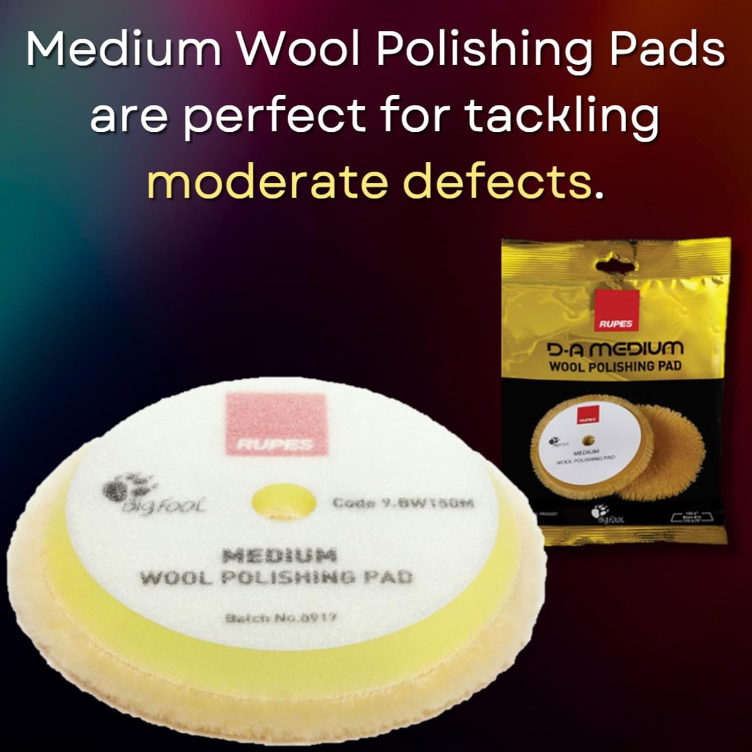 RUPES 9.BW150M Set of Six (6) Yellow Medium Wool 6” Orbital Polishing Pads fits Polishers LHR15 LK900E LHR12E & LTA125 - Uniform Performance - Perfect for Tackling Moderate Defects