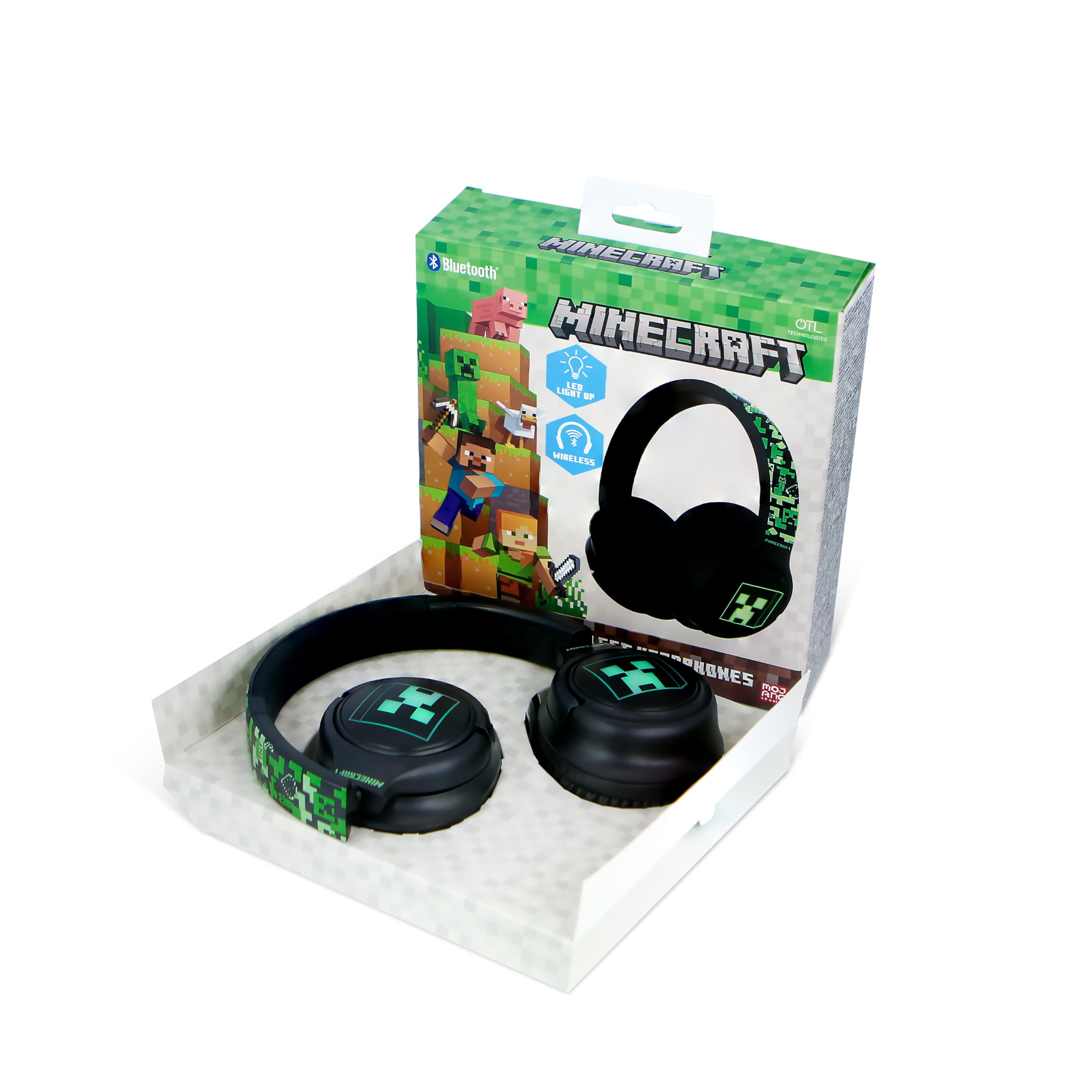 OTL Technologies Auriculares INALÁMBRICOS Minecraft Plegables con LUZ LED