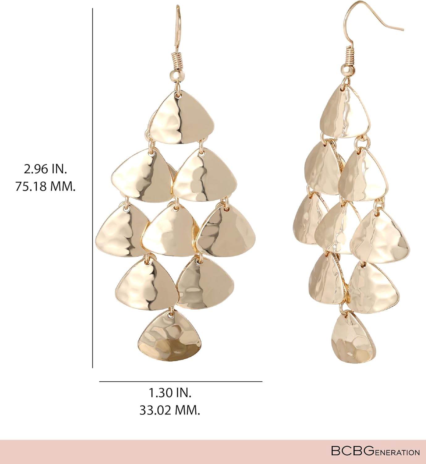 BCBG Generation Gold Chandelier Dangle Valentines Earrings for Women – Tiered Triangle Drop Earrings with Textured Finish - Image 5