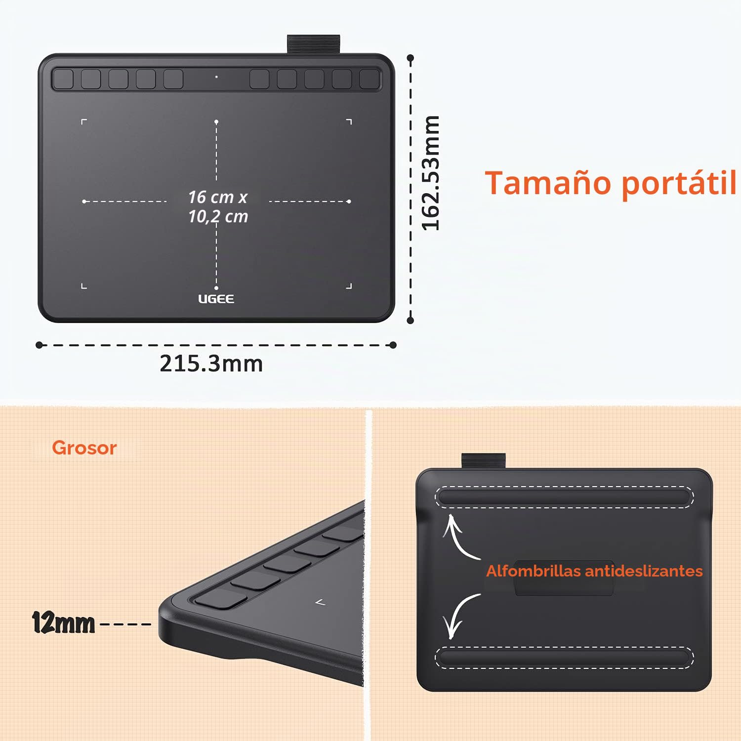 Tableta Gráfica UGEE S640,Tableta Digitalizada Portátil Ultradelgada de 2.4G,con Función de Inclinación, Teclas Personalizadas, Lápiz sin Pilas para Windows Mac Linux