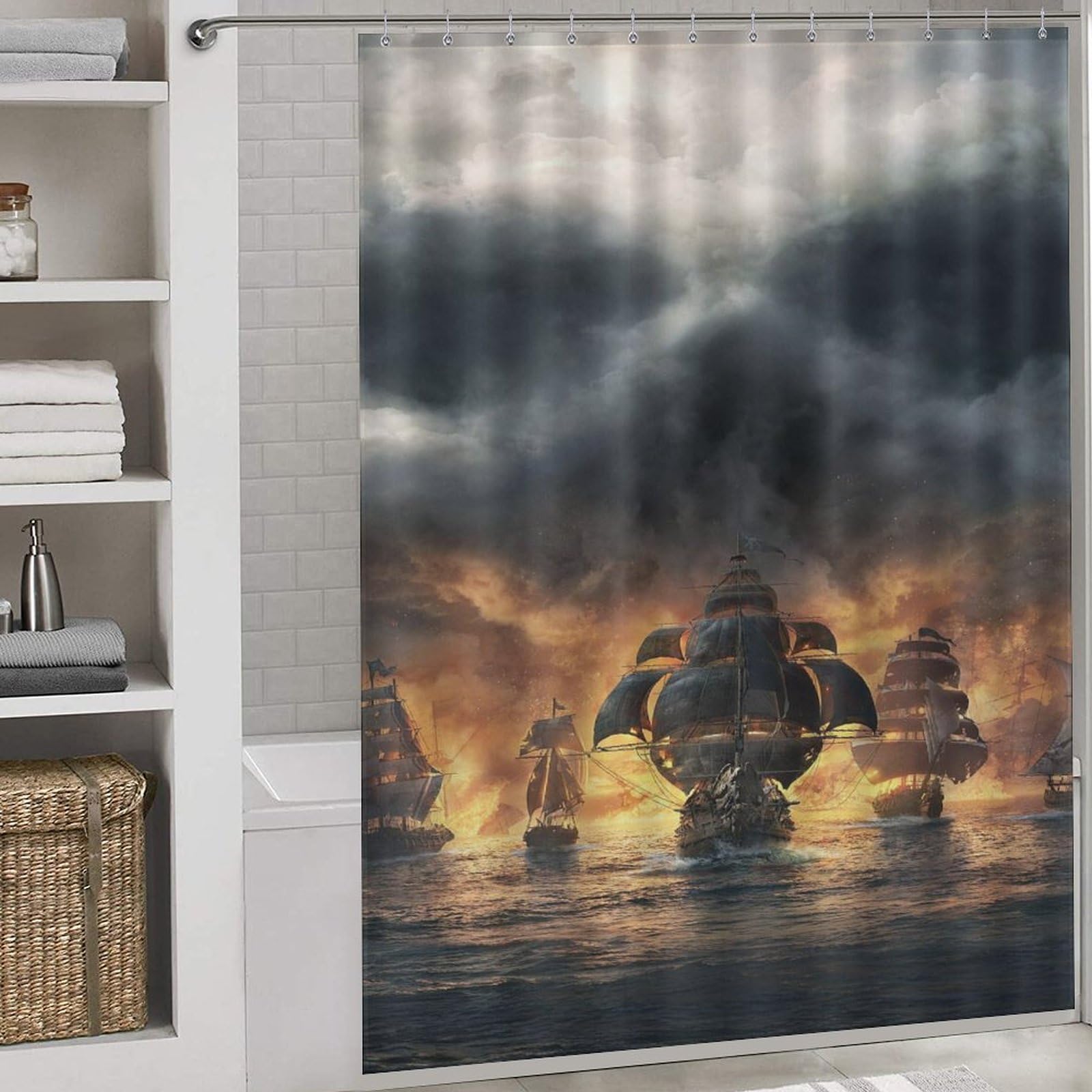 Rideau de douche pirate imperméable lavable 168x183 cm pour baignoire domicile