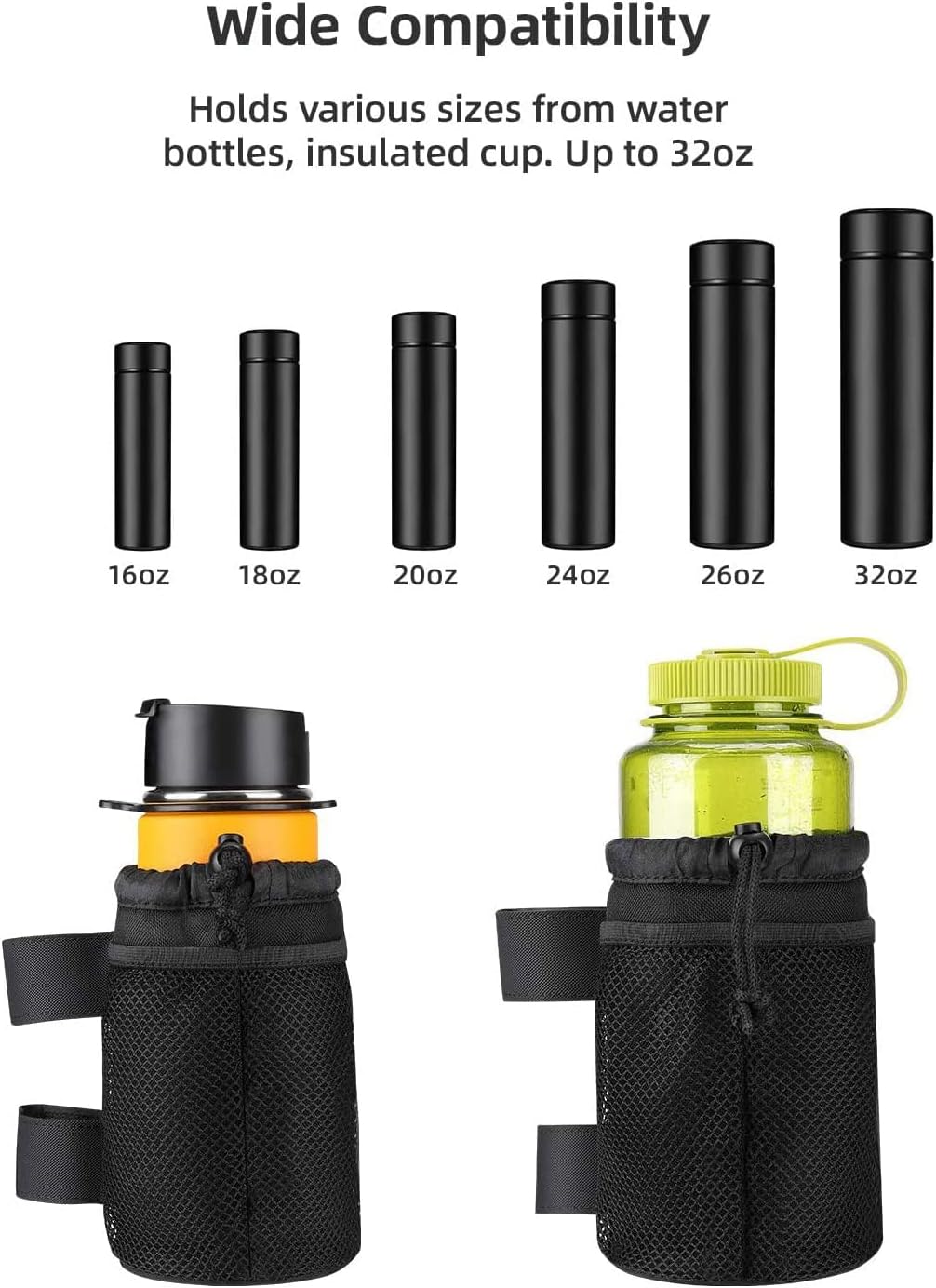 kemimoto Bike Cup Holder, Bike Water Bottle Holder Handlebar with Mesh Pockets Oxford Fabric Bicycle Drink Cup Holder for Mountain Bike Road Kids Bikes e-Bike Cruiser Wheelchair Scooter up to 32oz : Sports & Outdoors