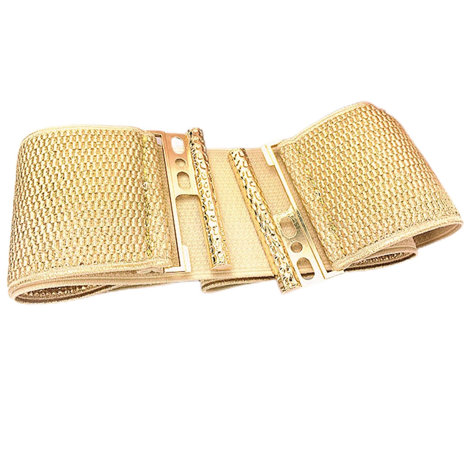 SCUDGOOD Fashion Wide Corset Belt Women Elastic Gold Waspie Belt For Teenager Girl Glitter Waist Cincher DownJacket Dress Decor Wide Waistband Waist Accessory Wide Belt