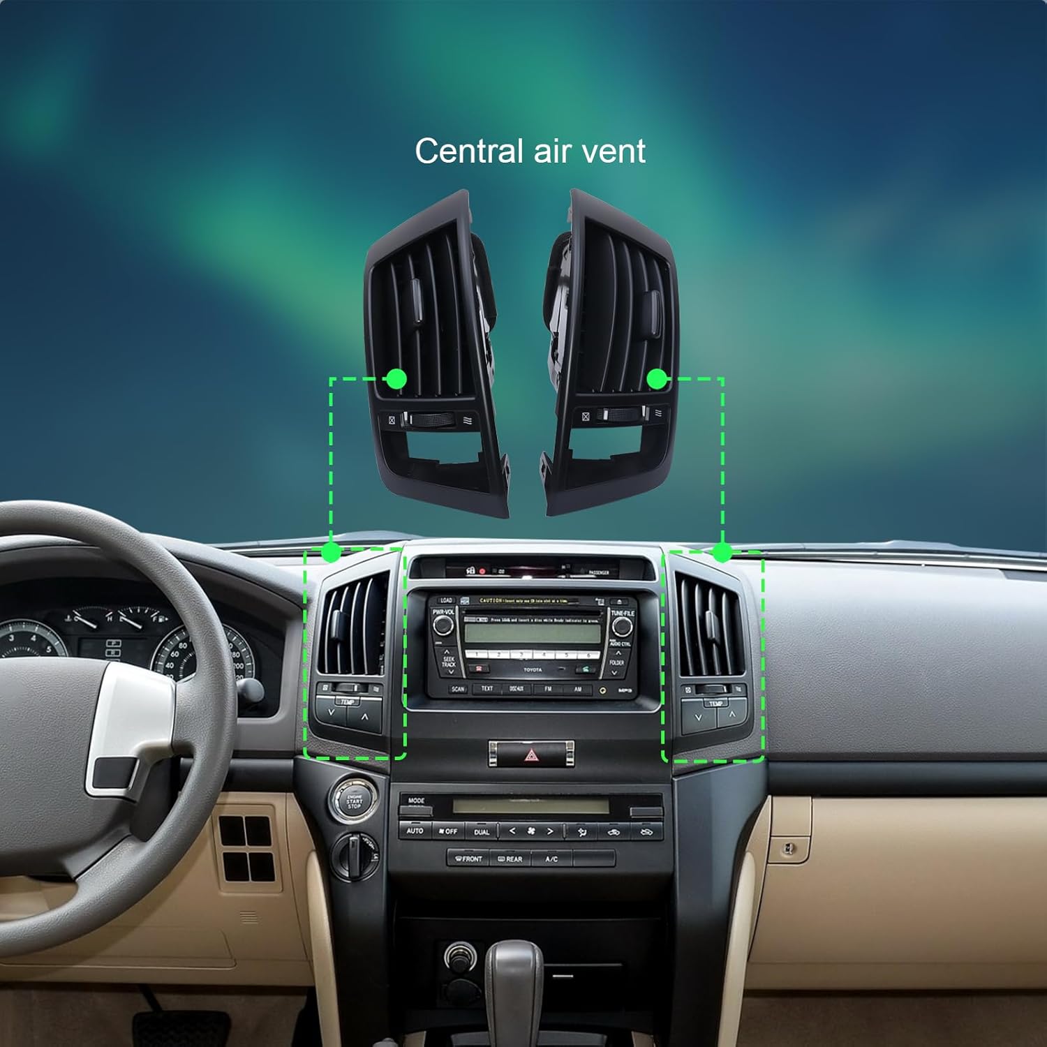 Pair Center A/C Dash Air Vent Dashboard Compatible with Toyota Land Cruiser 2008-2015 Front Driver and Passenger Side Dash A/C Air Conditioning Vent Black