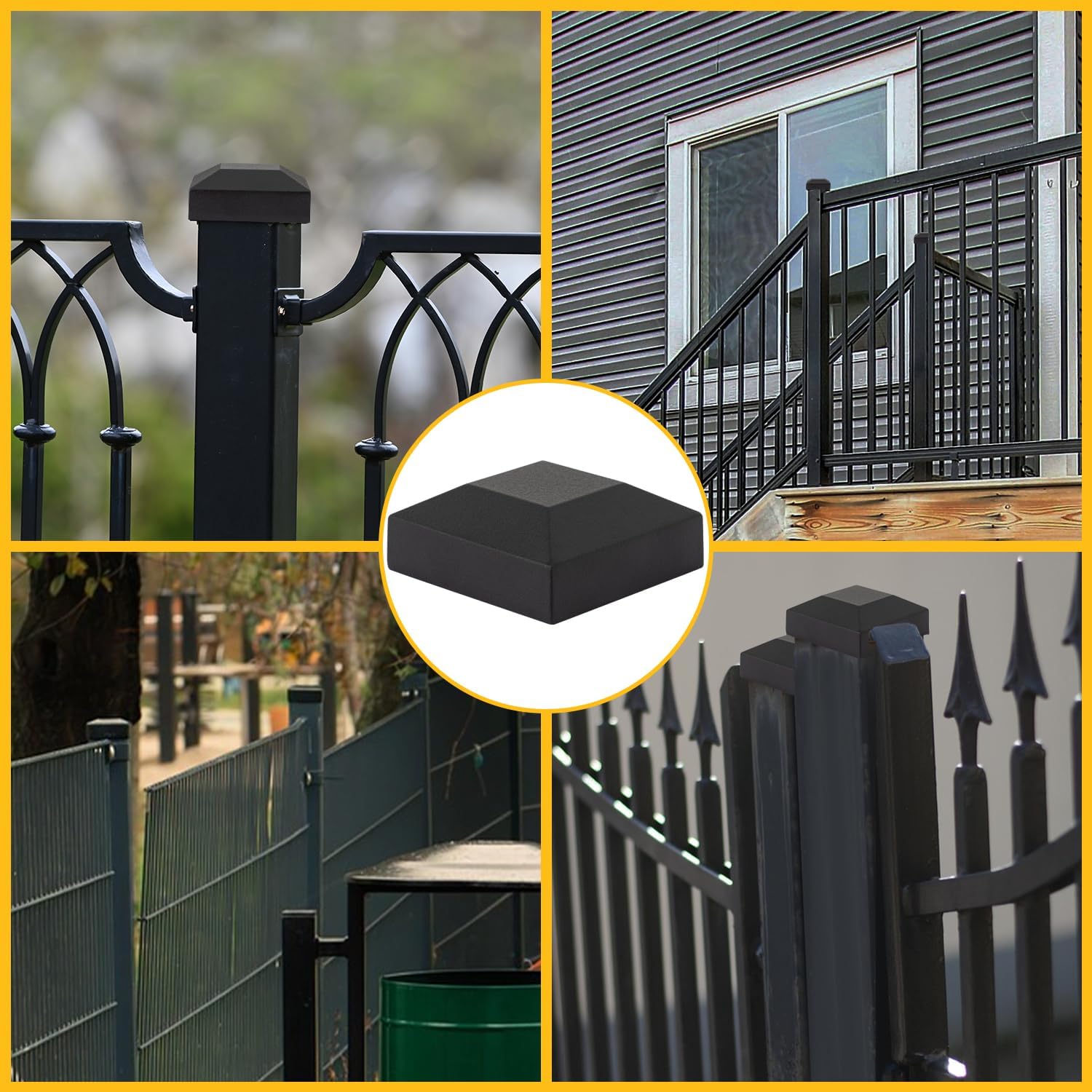 VIVIDA Aluminum Fence Post Caps 2" x 2", Black Metal Post Top Caps with Matte Powder Coated for Metal, Wood, Mailbox, Deck Railings, Pressure Fit(12 Pack)