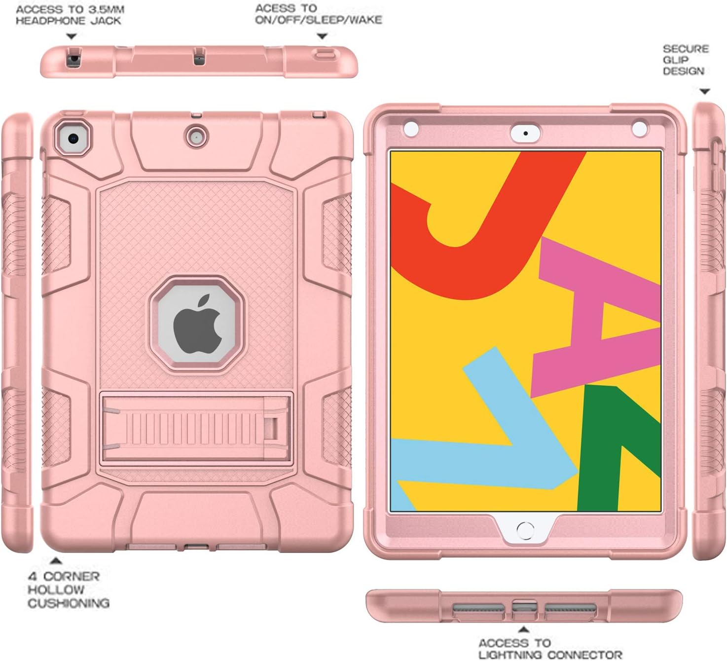 Grifobes Case for iPad 9th Generation/iPad 8th Generation/iPad 7th Generation,Slim Heavy Duty Shockproof Rugged High Impact Protective Case for iPad 10.2 inch 2021/2020/2019 Release,Rose Gold