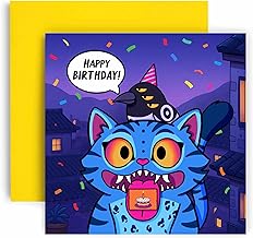 Huxters K-Pop Inspired Birthday Card for Girls Daughter Niece Sister Friend Bestie – Happy Birthday Cat and Magpie