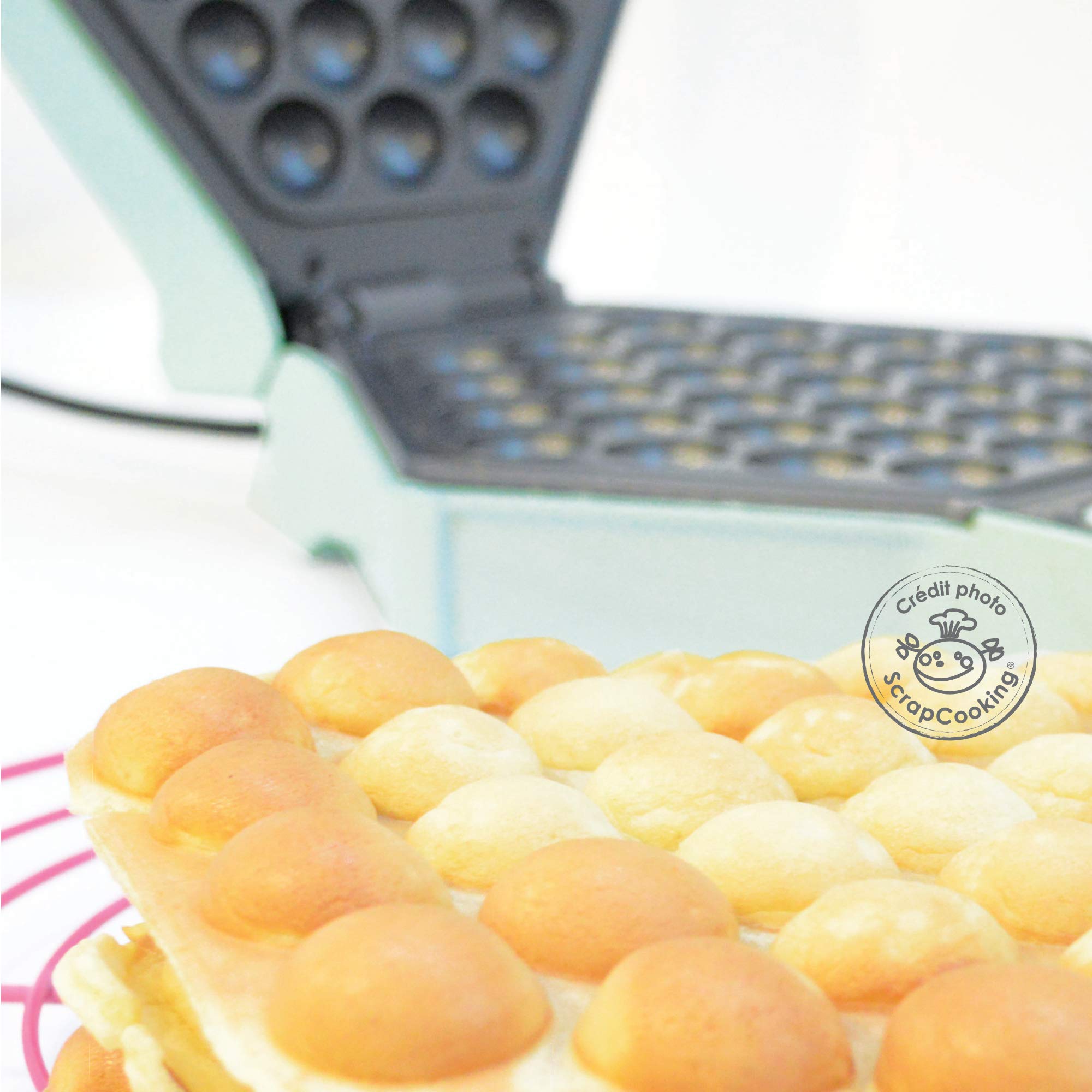 ScrapCooking - Bubble Waffle Factory - Machine à Gaufres Bulles de Hong Kong - Gaufrier Électrique pour Egg Waffles Boules Pâtisserie - Rotation à 180, Anti-Adhésif & Compact - Vert