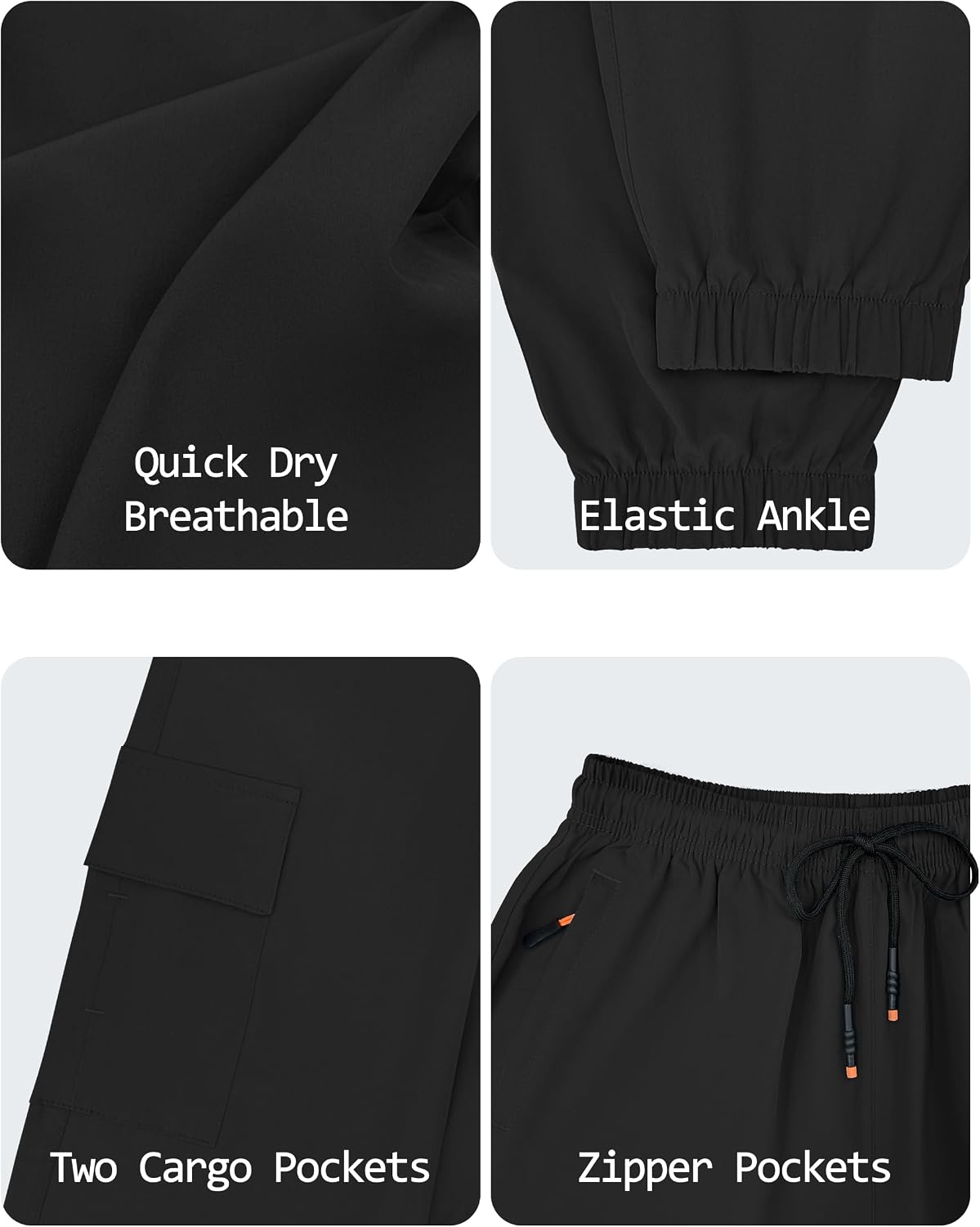 Boys Cargo Joggers Youth Quick Dry Athletic Pants Lightweight Hiking Jogger Pants with Zipper Pockets