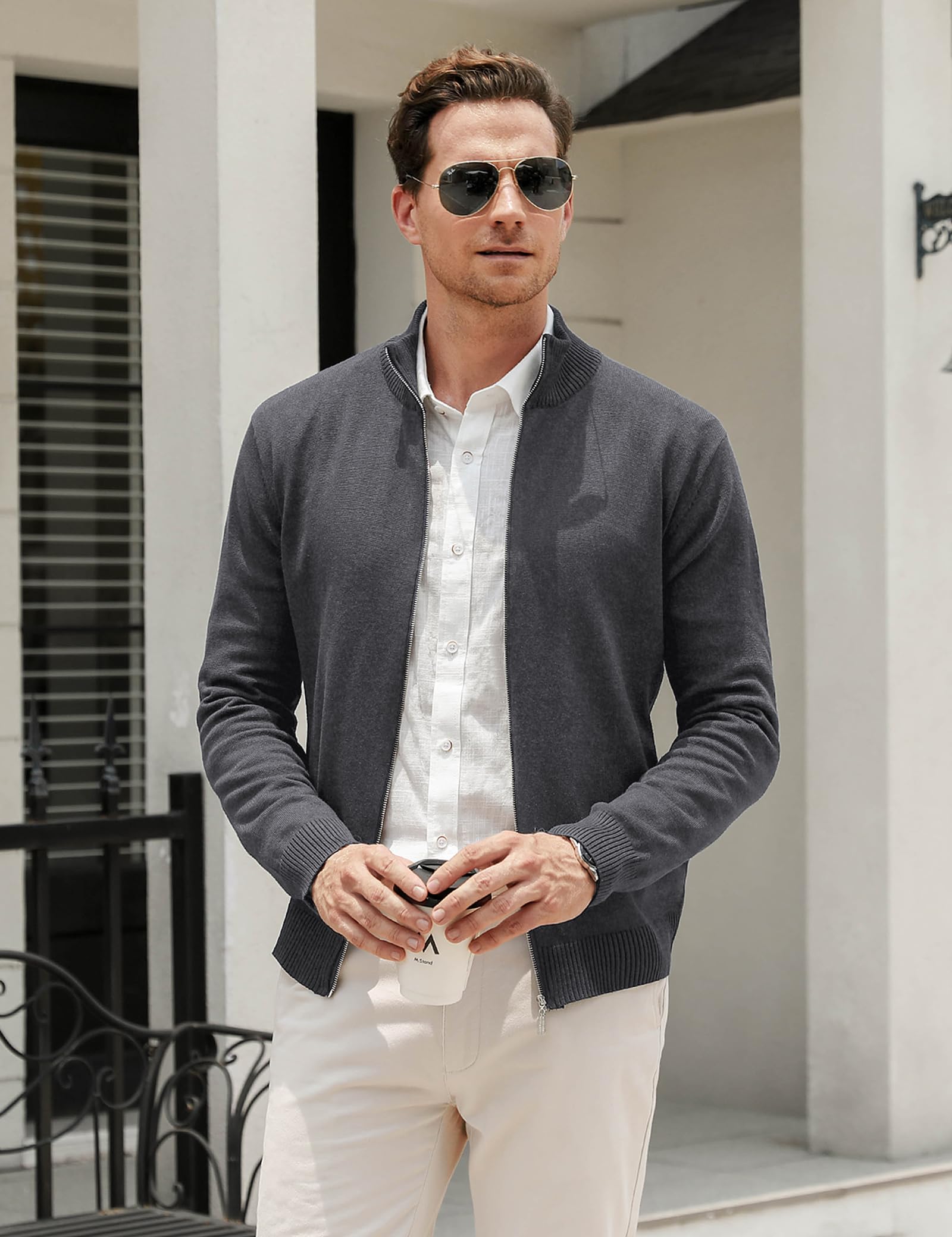 iClosam Chaqueta de Punto Grueso para Hombre Cremallera Cuello Alto Sudadera Cárdigan
