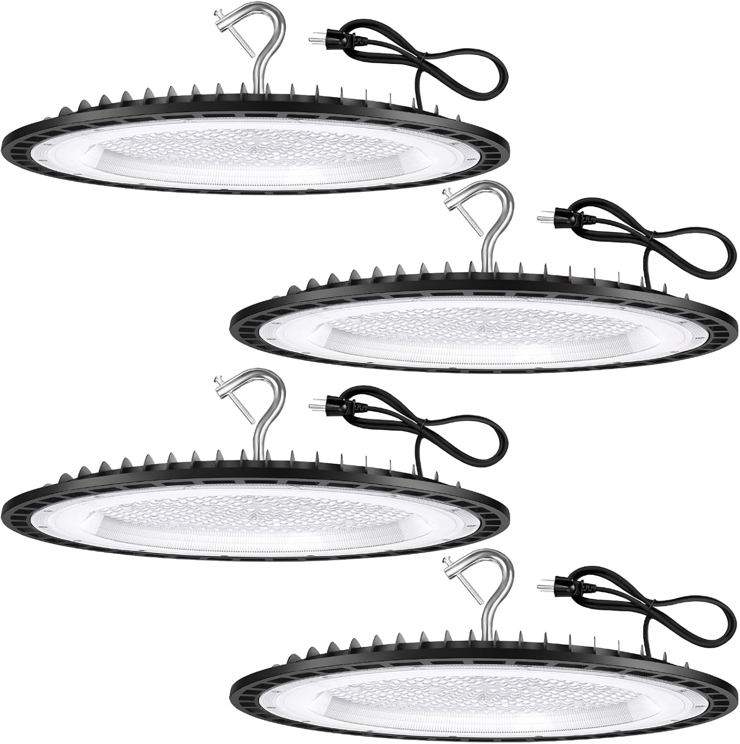4 Pack 300W UFO Led High Bay Light Fixture,120VAC,5000K Daylight Commercial Shop Bay Lighting,45000LM,[1300W MH/HPS Equiv.] US Plug Area Lighting for Warehouse/Barn/Gym/Factory/Workshop