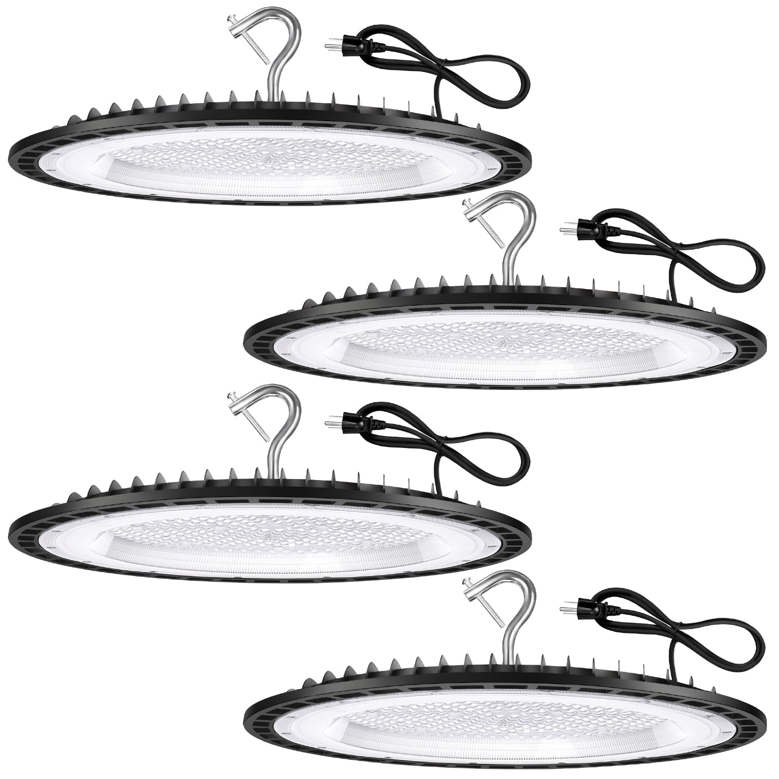4 Pack 300W UFO Led High Bay Light Fixture,120VAC,5000K Daylight Commercial Shop Bay Lighting,45000LM,[1300W MH/HPS Equiv.] US Plug Area Lighting for Warehouse/Barn/Gym/Factory/Workshop