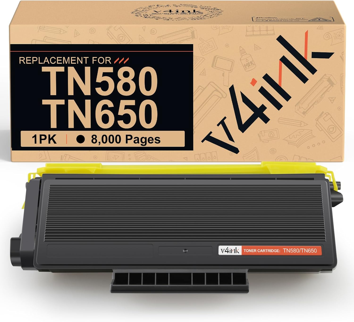 v4ink 1-Pack Compatible Toner Cartridge Replacement for Brother TN580 TN620 TN650 High-Yield Work with HL-5240 HL-5250 HL-5340 HL-5370 MFC-8460 MFC-8480 MFC-8680 MFC-8690 MFC-8860 MFC-8890 Series