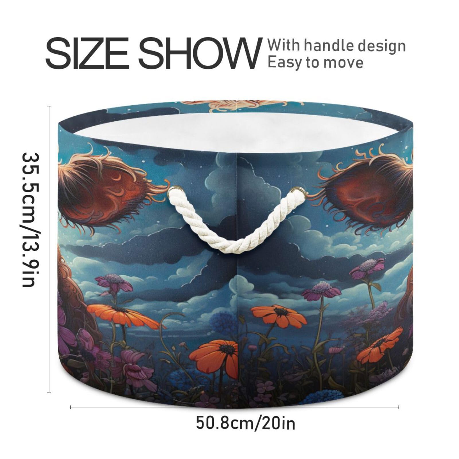 Round Cute Cow Flower Storage Basket Large Organizer Bin Laundry Hamper Toy Storage Basket with Handle for Nursery Clothes Toys 202b4039