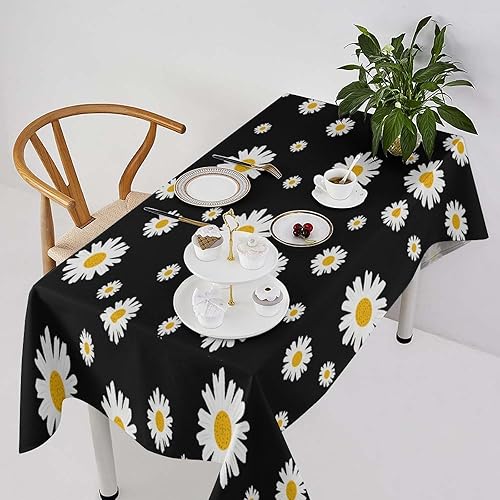 Vista 37 de Mantel floral retro de los años 70, diseño bohemio abstracto de flores amarillas naranjas para decoración de mesa de campo, granja, cocina, comedor