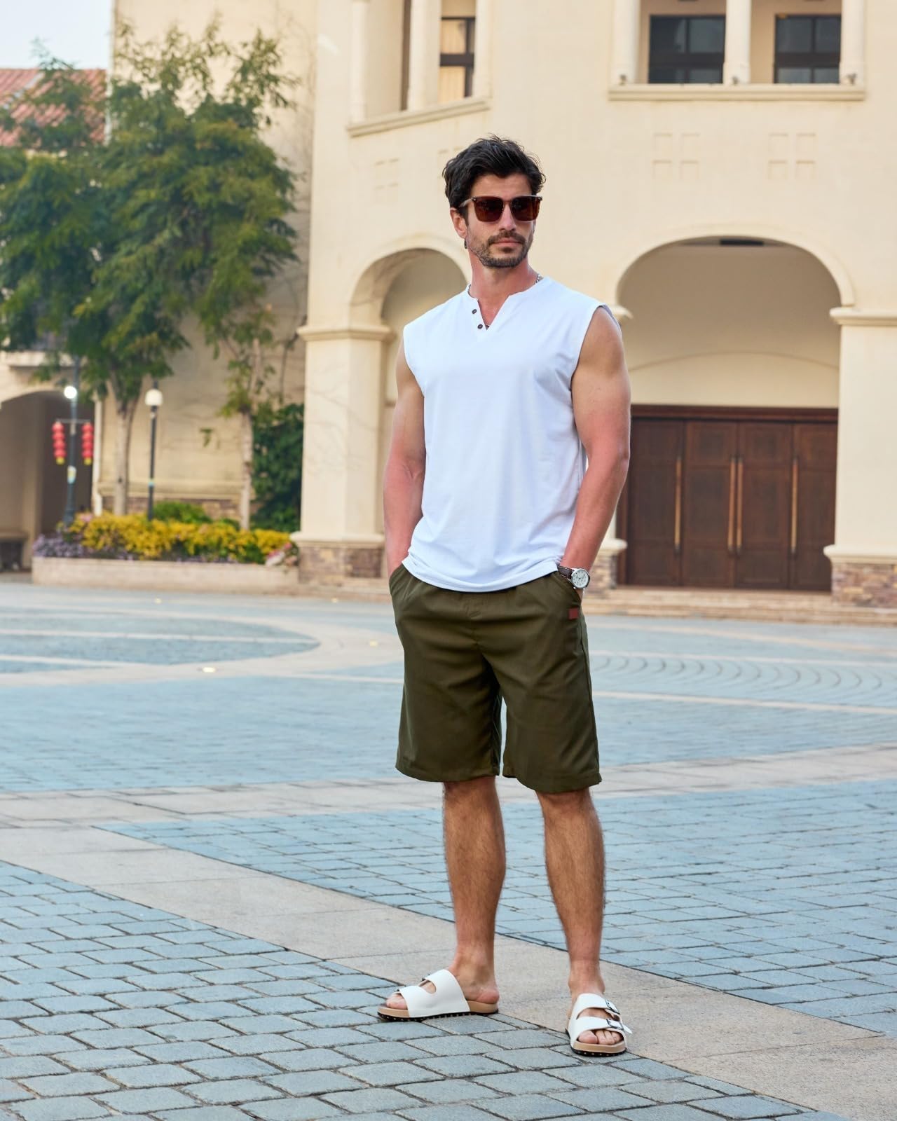 Homme Vestes Débardeurs Henley Boutonné sans Manches Loisirs et Vacances Sport Gym Tank Top M-3XL
