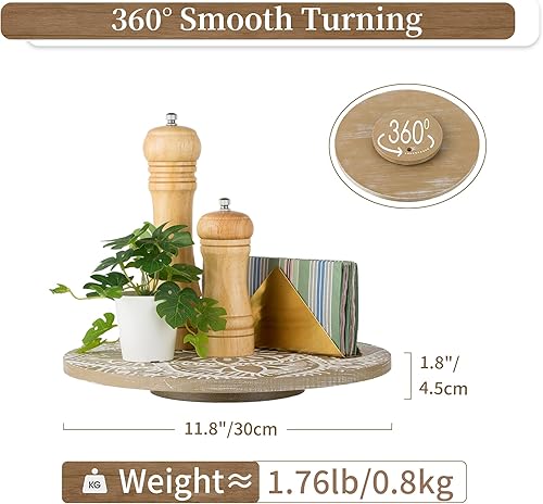 Miniatura 4 de Hanobe Lazy Susan - Tocadiscos para mesa bandeja giratoria bohemia decorativa de madera para comedor, cocina, encimera, gabinete, 12 pulgadas,