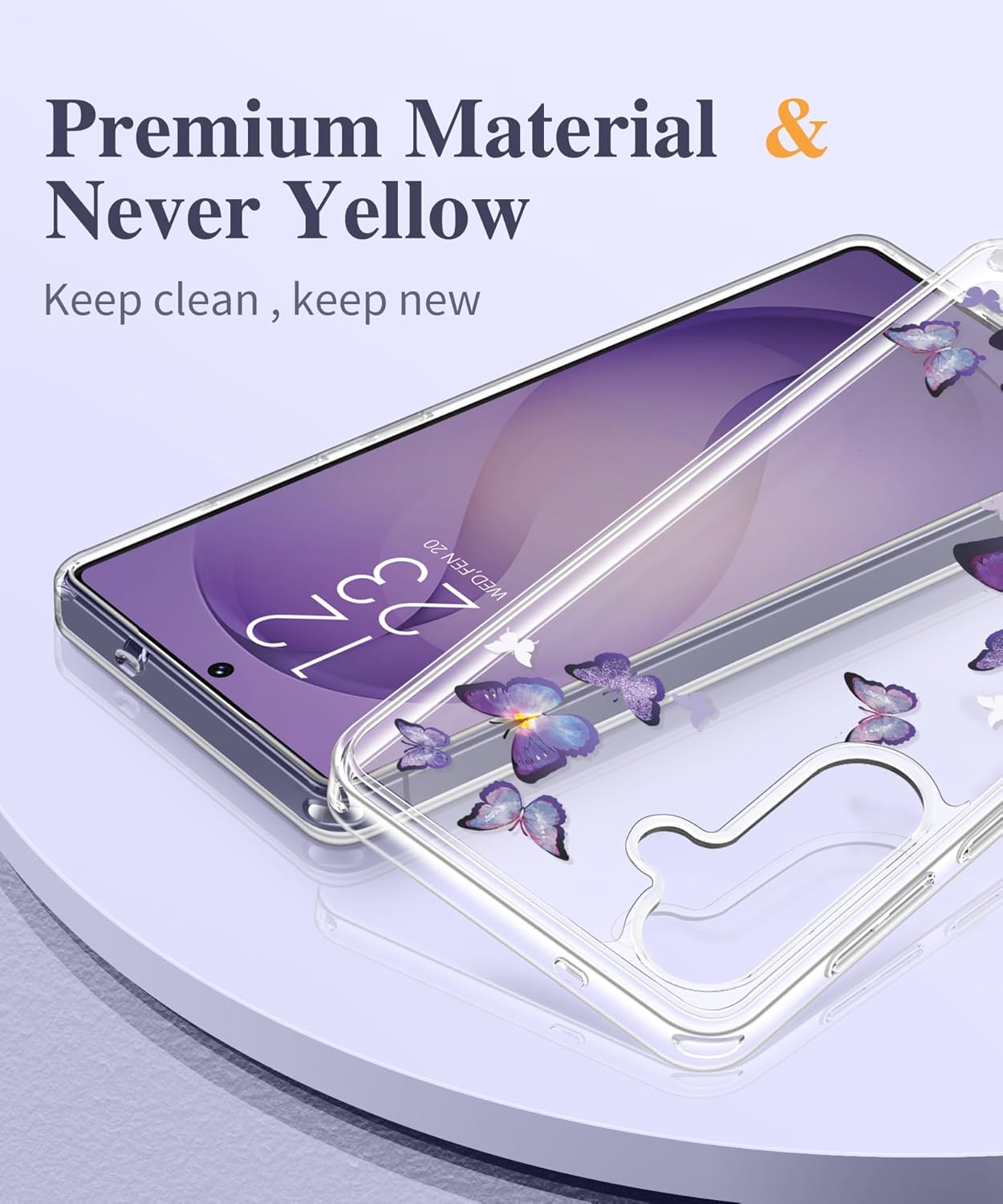 GVIEWIN Bundle-Compatible with Samsung Galaxy S26 Plus Case（Alluring Butterfly/Purple）+ Glitter Cell Phone Ring Holder (Glitter/Purple)(2 Items Bundle)