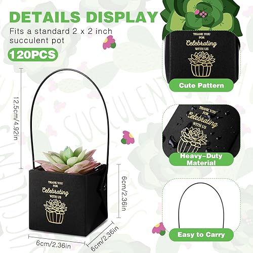 Miniatura 2 de Qilery 120 envolturas de agradecimiento para suculentas de 2 pulgadas, bolsas de papel kraft para plantas, bolsas de regalo para bodas, baby shower,