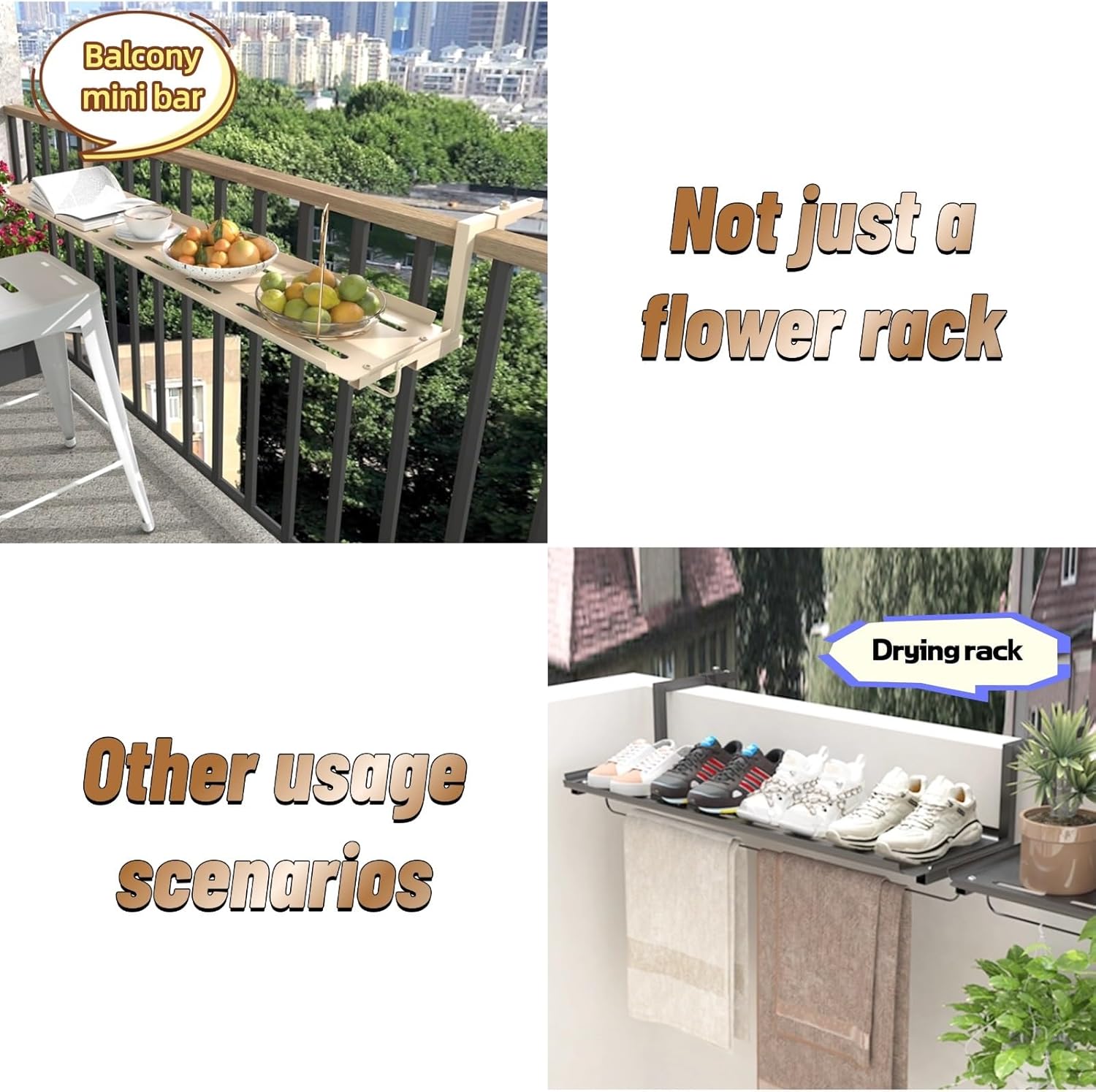 Plant-Racks Balcony Railing Flower Stand Wrought Iron Hanging Flower Pot Rack Balcony Railing Hanging Storage Rack Succulent Plant Shelving Unit(White,120 * 45 * 20cm)