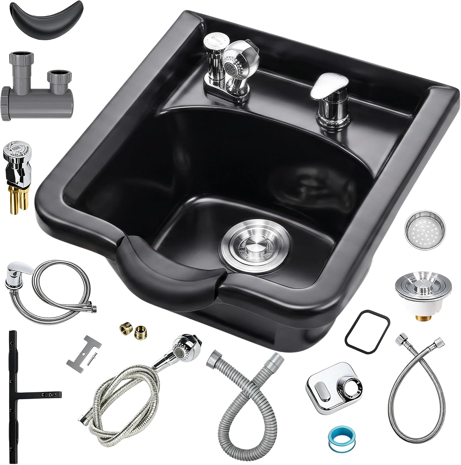 Professional Shampoo Bowl for Salons, Black ABS Plastic Shampoo Sink with Faucet for Hair Salons, Barber Stores, Beauty Salons and Home Use