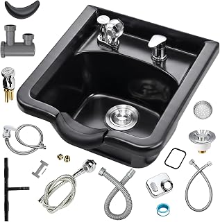 Professional Shampoo Bowl for Salons, Black ABS Plastic Shampoo Sink with Faucet for Hair Salons, Barber Stores, Beauty Salons and Home Use