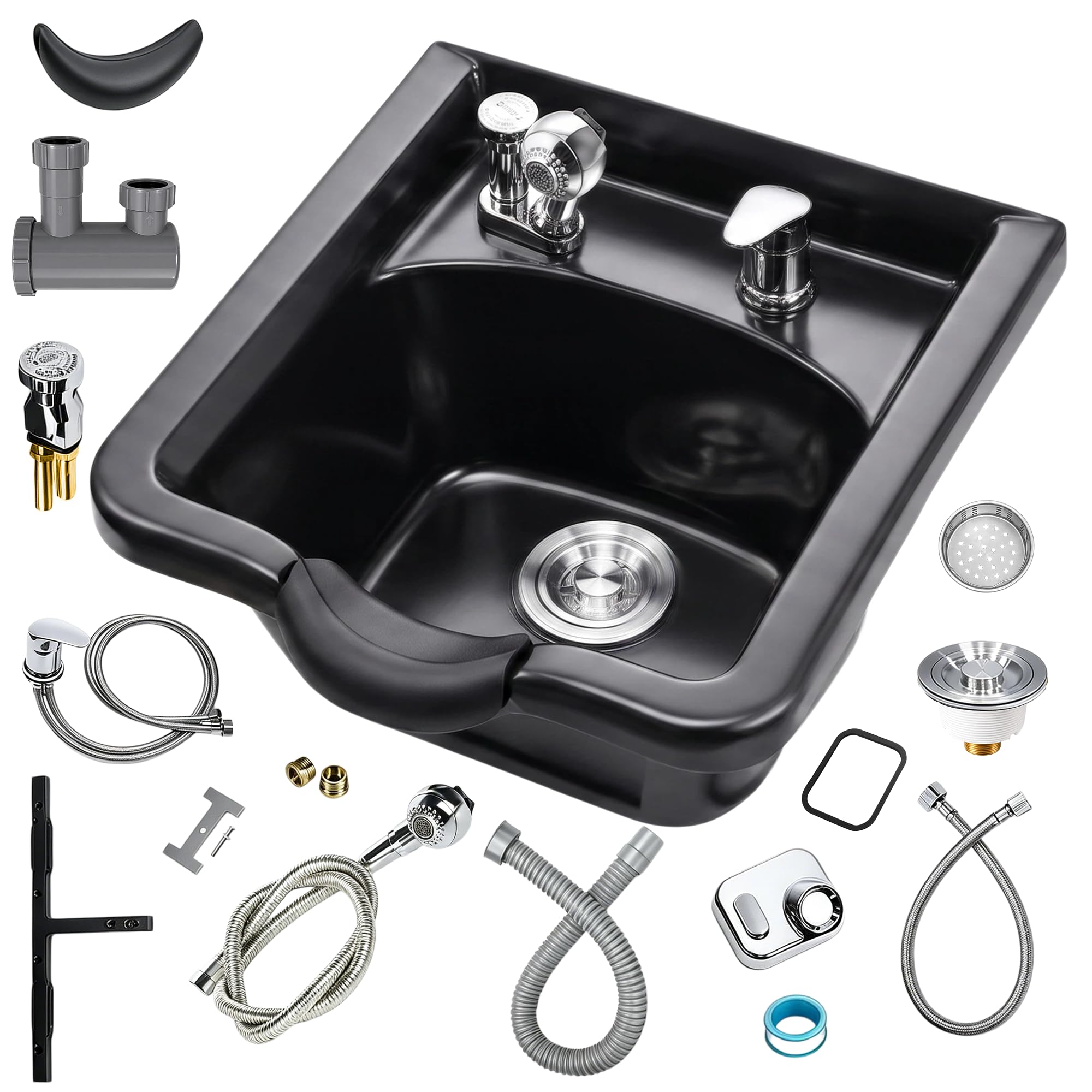 Professional Shampoo Bowl for Salons, Black ABS Plastic Shampoo Sink with Faucet for Hair Salons, Barber Stores, Beauty Salons and Home Use