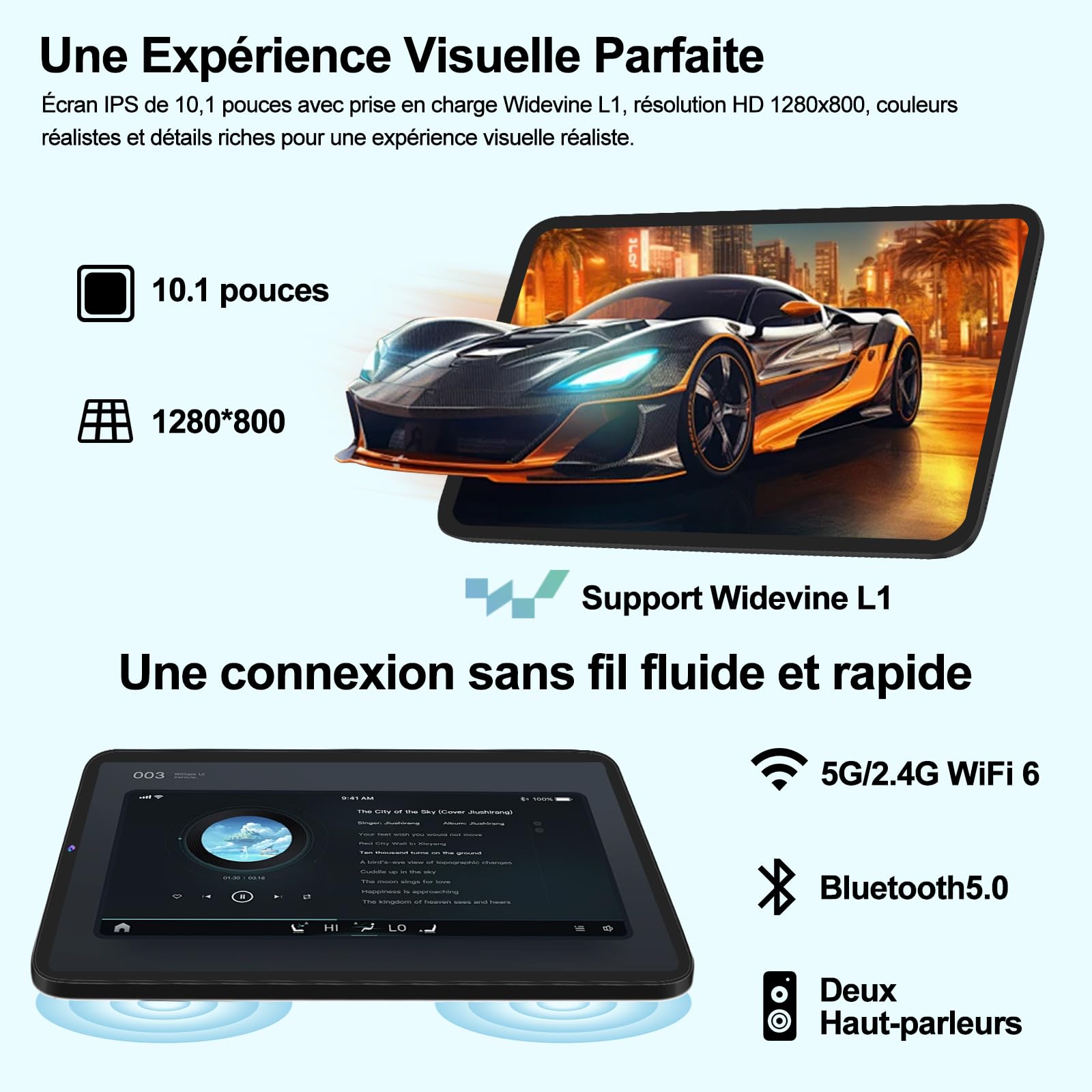Tablette 10 Pouces Android 15 avec Gemini AI, 22Go RAM+ 128Go ROM(Extension de 2To), Octa-Core, WiFi 6, BT 5.0, Widevine L1, 6000 mAh, Corps métallique, Tablette Tactile avec Clavier et Souris, Gris