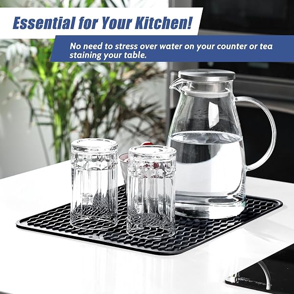 KitchenRaku Tappetino scolapiatti 30 x 40 cm, resistente al calore, per cucina, sottobicchieri in silicone antiscivolo, presine, tovaglietta, ripiano per cucchiai - 2