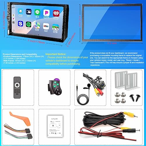 Miniatura 7 de Estéreo de auto doble DIN de 7 pulgadas con Apple CarPlay Android Auto, radio para automóvil Bluetooth 5.2, pantalla táctil IPS 1024 600, cámara de