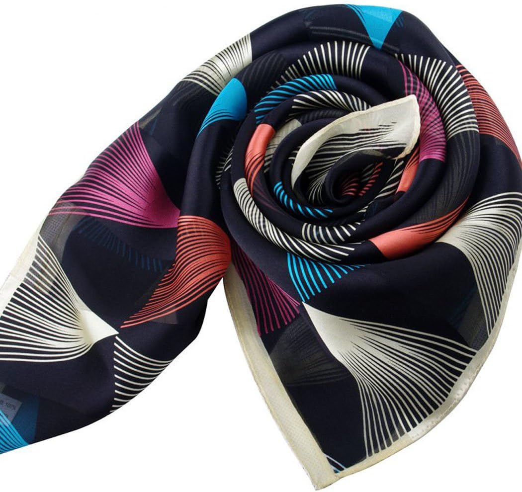 Tianhe Womens 100% Natural Silk Fashion Striped Scarf Medium Square 25.6" Black