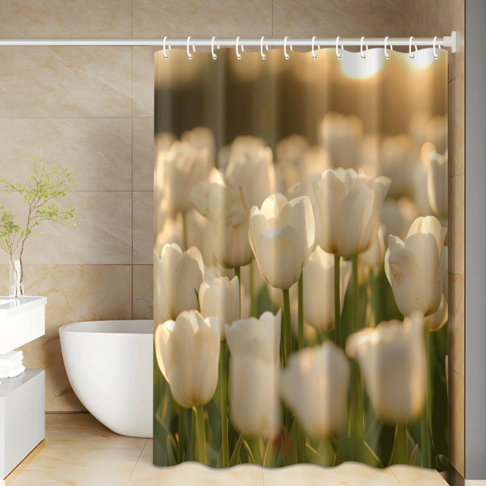 Rideau de douche polyester beige vert marron lavable imperméable