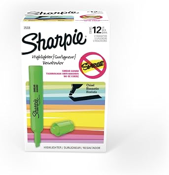 Sharpie Tank Style Highlighters, Chisel Tip, Fluorescent Green, Box of 12