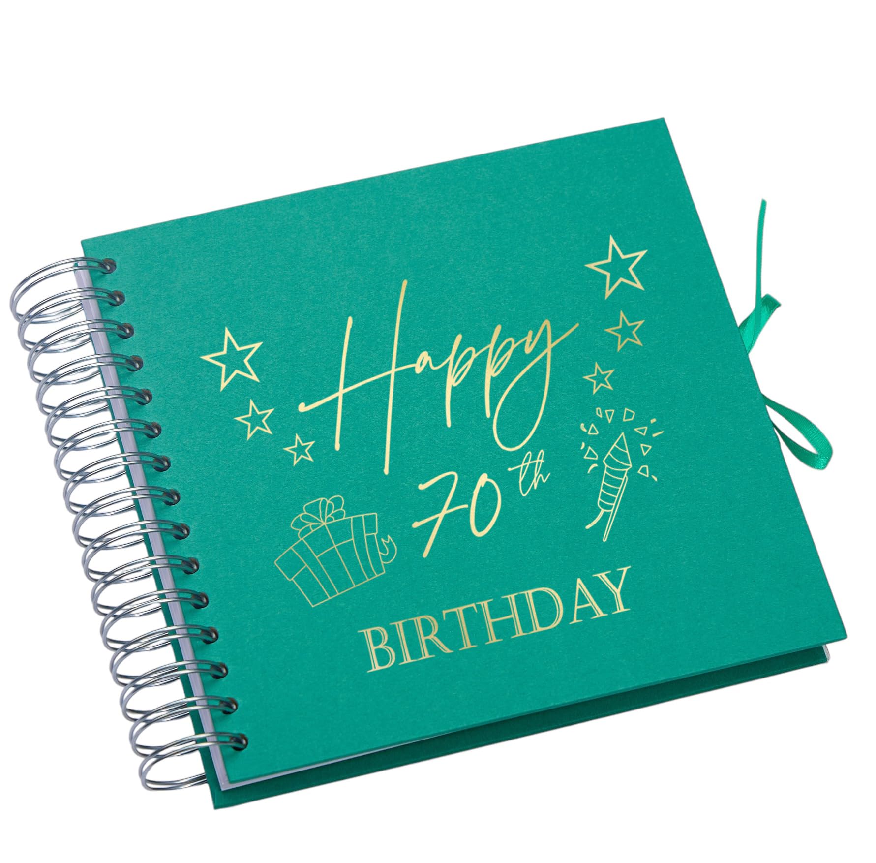 70th Birthday Memory Book, Present Design, Spiral Bound Scrapbook Album with Blank Pages Multiple Colours (Emerald Green)