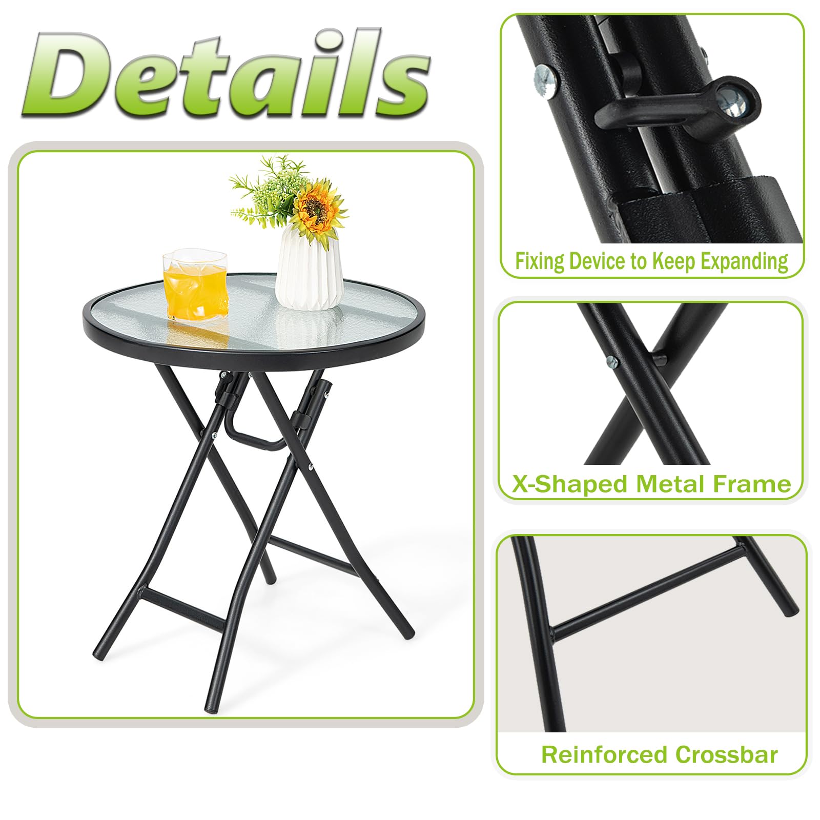 Tavolino Pieghevole Da Esterno Komfotteu - Vetro Temperato E Struttura Metallica - Foto 8