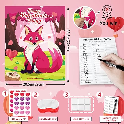 Miniatura 2 de Juegos de San Valentín para niños, Pin The Heart on The Fox, juegos de fiesta del día de San Valentín para la familia, niños, suministros de fiesta
