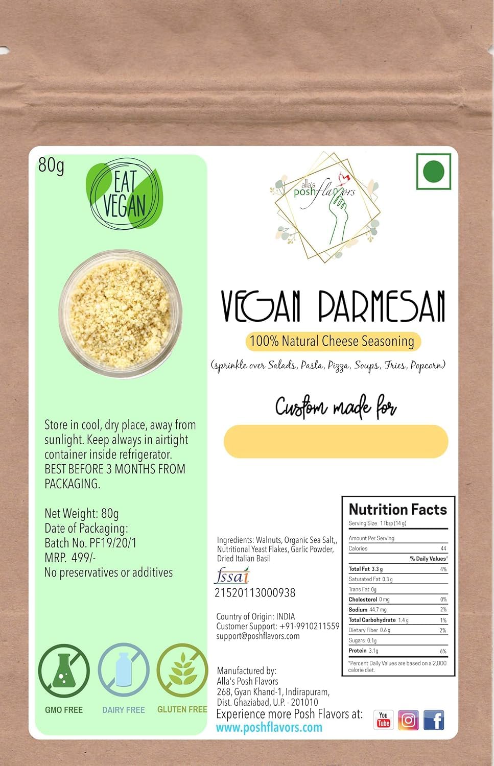 Produit frais 80g fabriqué sur commande et 100% naturel sans aucun conservateur
