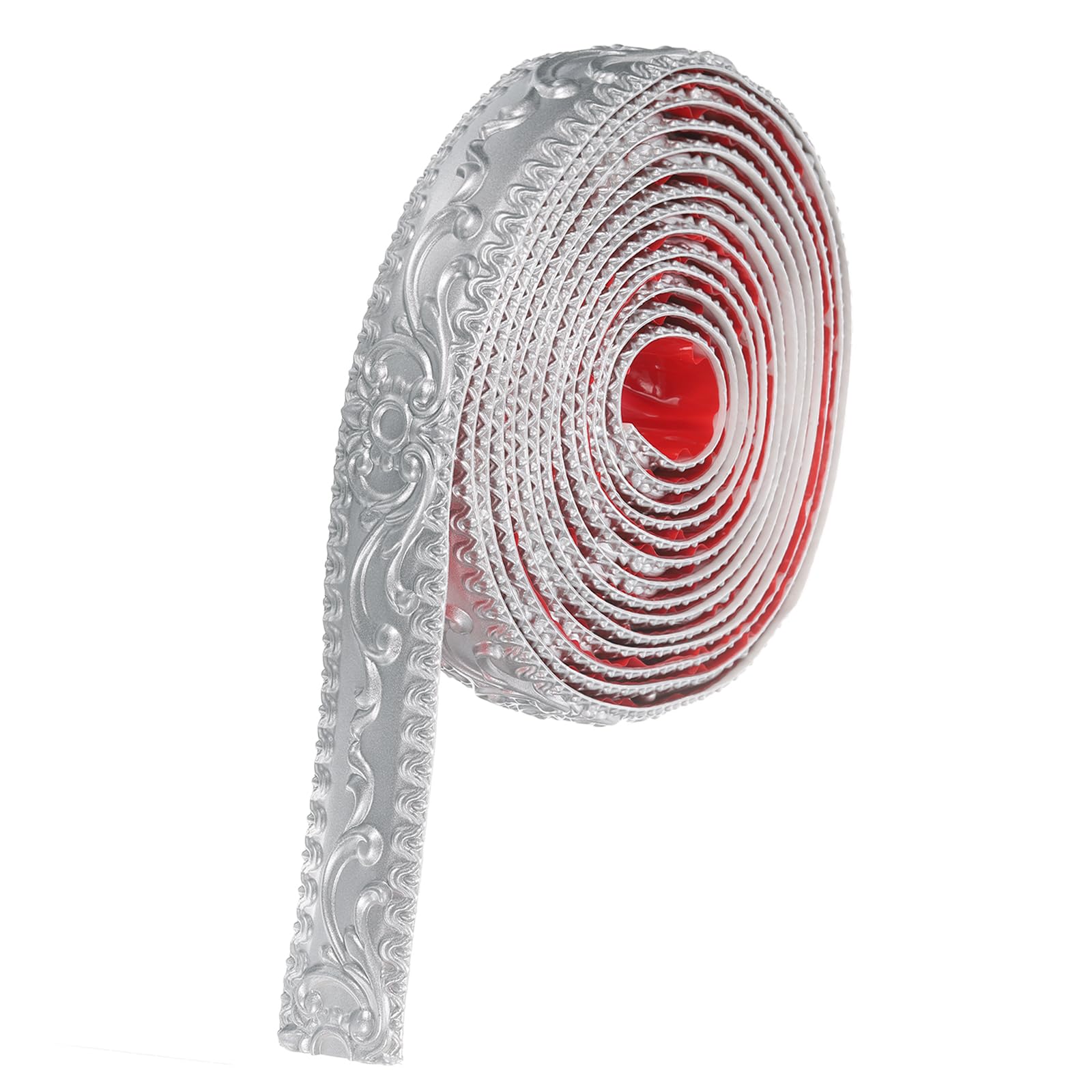 sourcing map Flexible Wall Trim 1.4" 16.4 Feet Self Adhesive DIY Peel and Stick Wall Molding Trim Flexible Caulk Strip for Ceiling Cabinet Mirror Home Decor, Silver