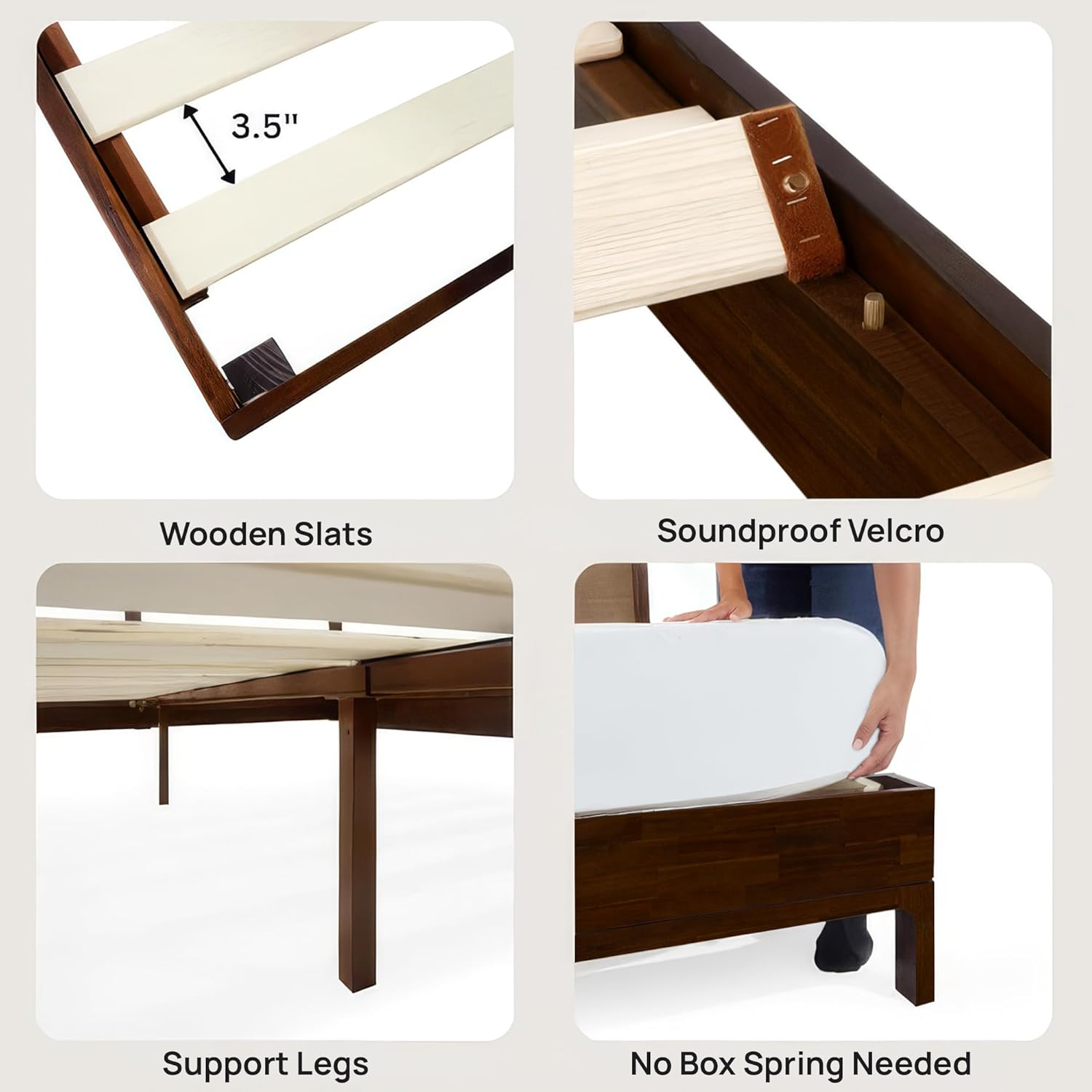 Bme Nipe King 14 Inch Bohemian Bed Frame with Adjustable Wicker Headboard - Rustic & Vintage Unique Style with Acacia Wood - No Box Spring Needed - Easy Assembly - Walnut