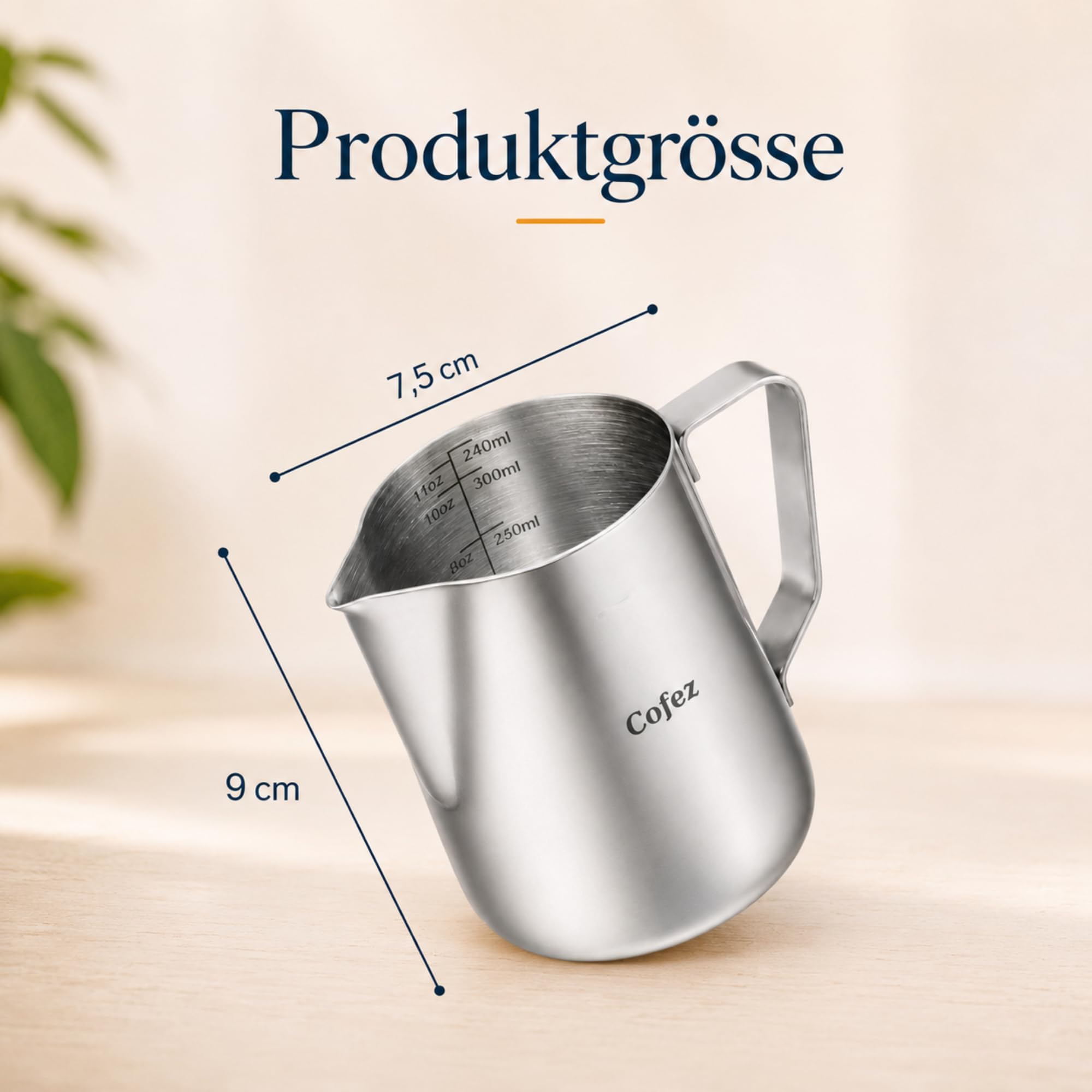 Milchkännchen Edelstahl 350ml mit skala - barista kanne für Latte Art - Hochwertige Milchkanne als Kaffee Zubehör - Perfekt zum Milchaufschäumen - Aufschäumkännchen zum Milch aufschäumen (Silber)