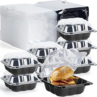 YANGRUI Clamshell Take Out Containers, Anti-Fog Shrink Wrap 55 Pack 6 x 6 Inch 19 oz Meal Prep Container BPA Free Microwav...
